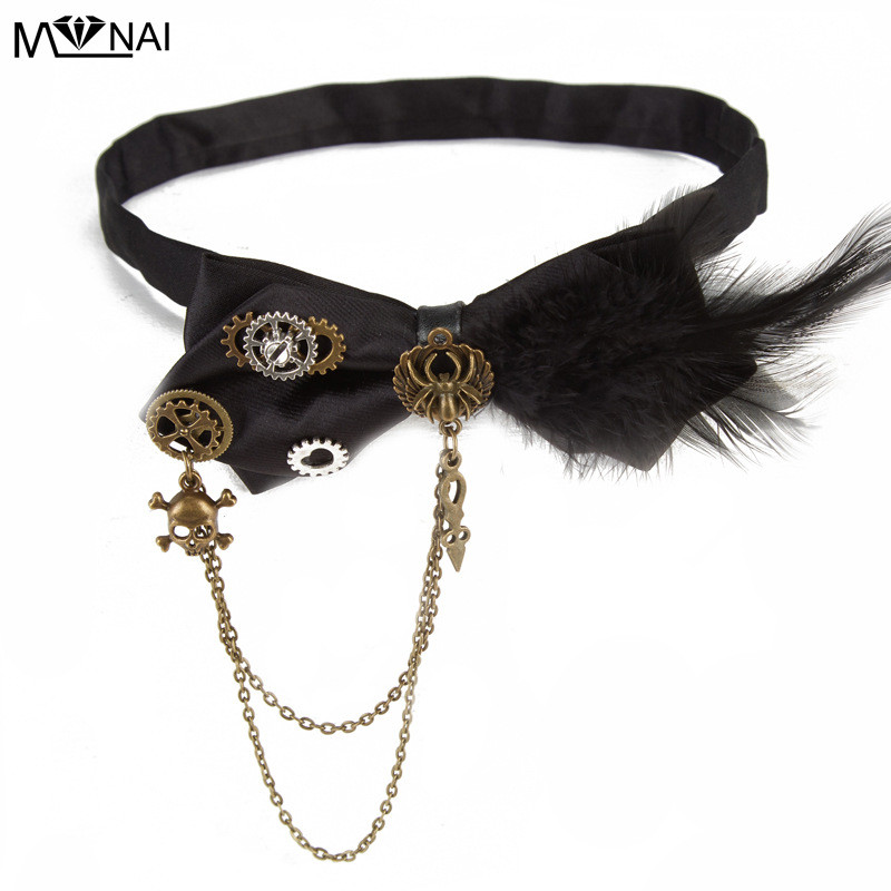 Phụ kiện Steampunk lolita Retro Bow Tie Gear Chain Feather Gothic Tie