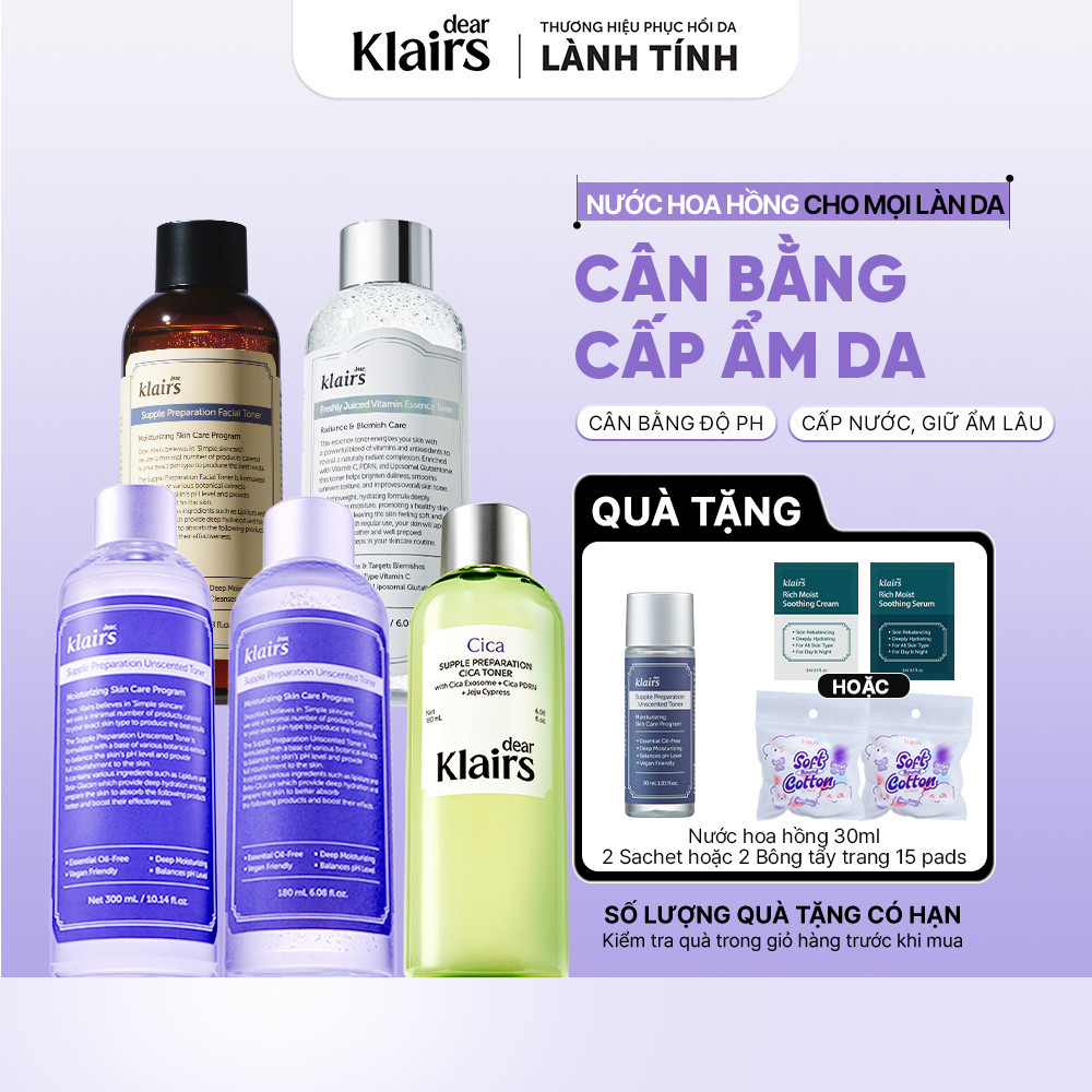Nước hoa hồng Dear, Klairs Supple Preparation Toner dưỡng sáng cấp ẩm lành…