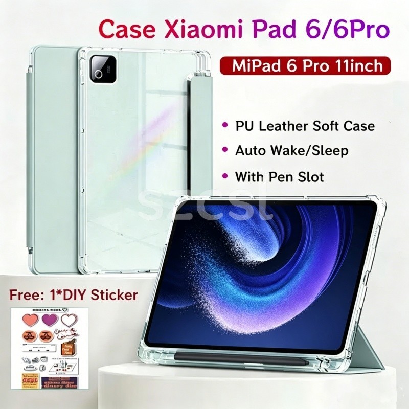 Dành Cho Xiaomi Pad 6 / 6Pro 11inch Vỏ Bảo Vệ Có Bút Chì Trong Suốt Mặt Sau Vỏ Nam Châm Tự Động Đánh Thức Bao
