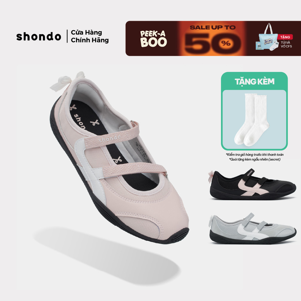 Giày Búp Bê Ballet Sneaker Nữ Minie Shondo Đế Bệt Vải Mesh Quai Dán Nhiều Màu