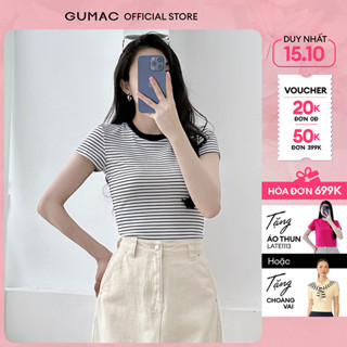 [NEW] Áo thun nữ mini sọc cổ tròn tay ngắn chất liệu thun sọc mềm mịn thời trang GUMAC - Gmorning YATF07011