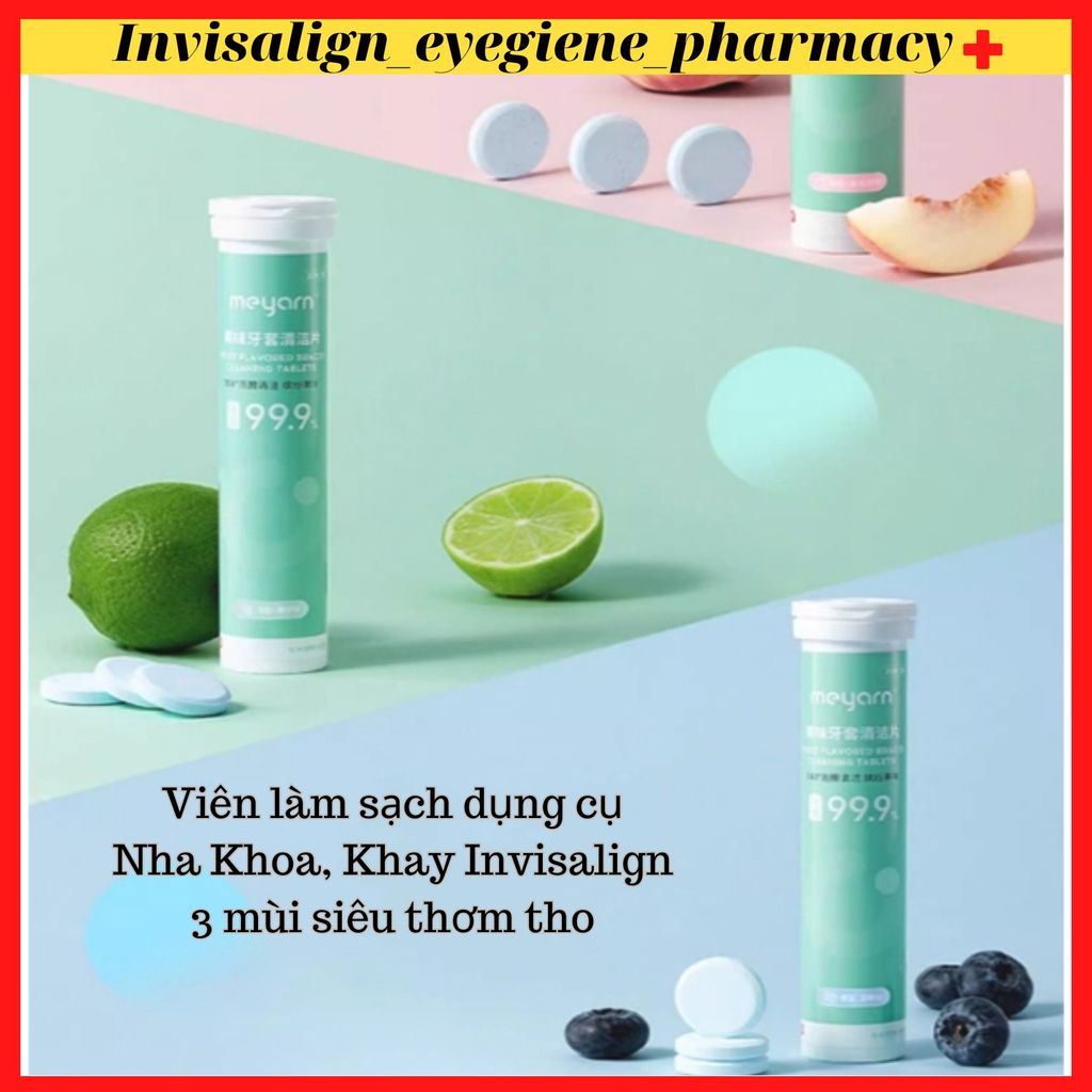 Viên làm sạch Meyarn Chỉnh Nha khay niềng răng giả, răng tháo lắp Viên làm sạch Retainer 99,9% cho n