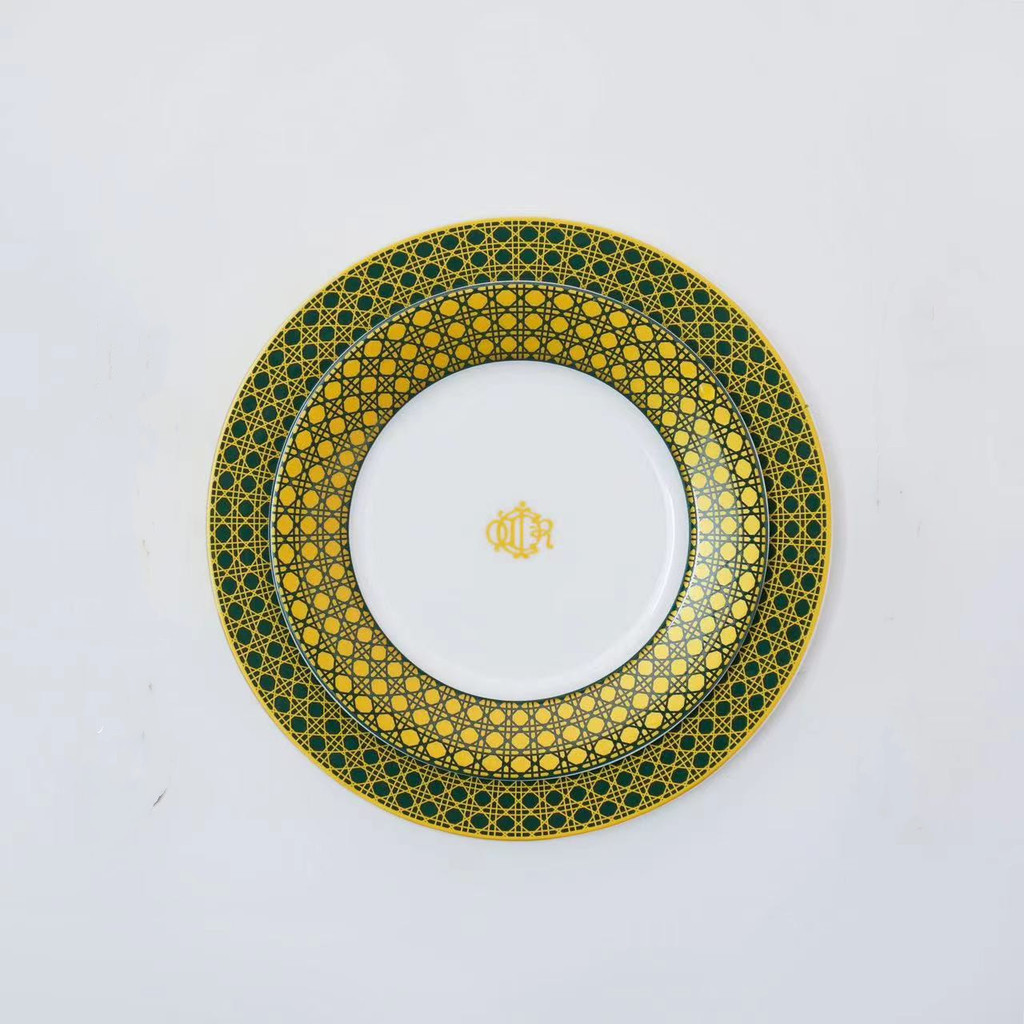 T1QZ New bone china checkered dinner plate set, simple western-style ceramic plates for hotel presen