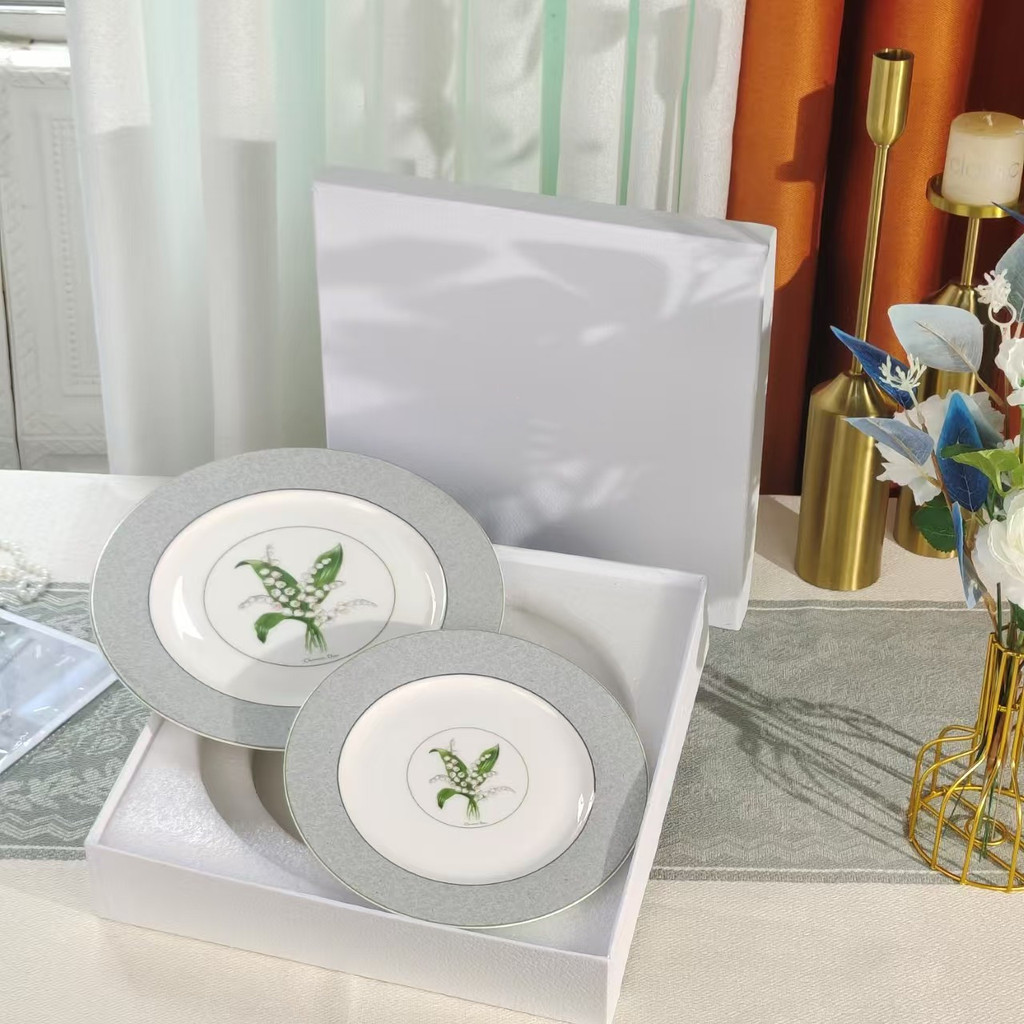PFUO Lily of the Valley Bone China Western Dinner Plates, Home Dinnerware Set, Hotel Table Setting B