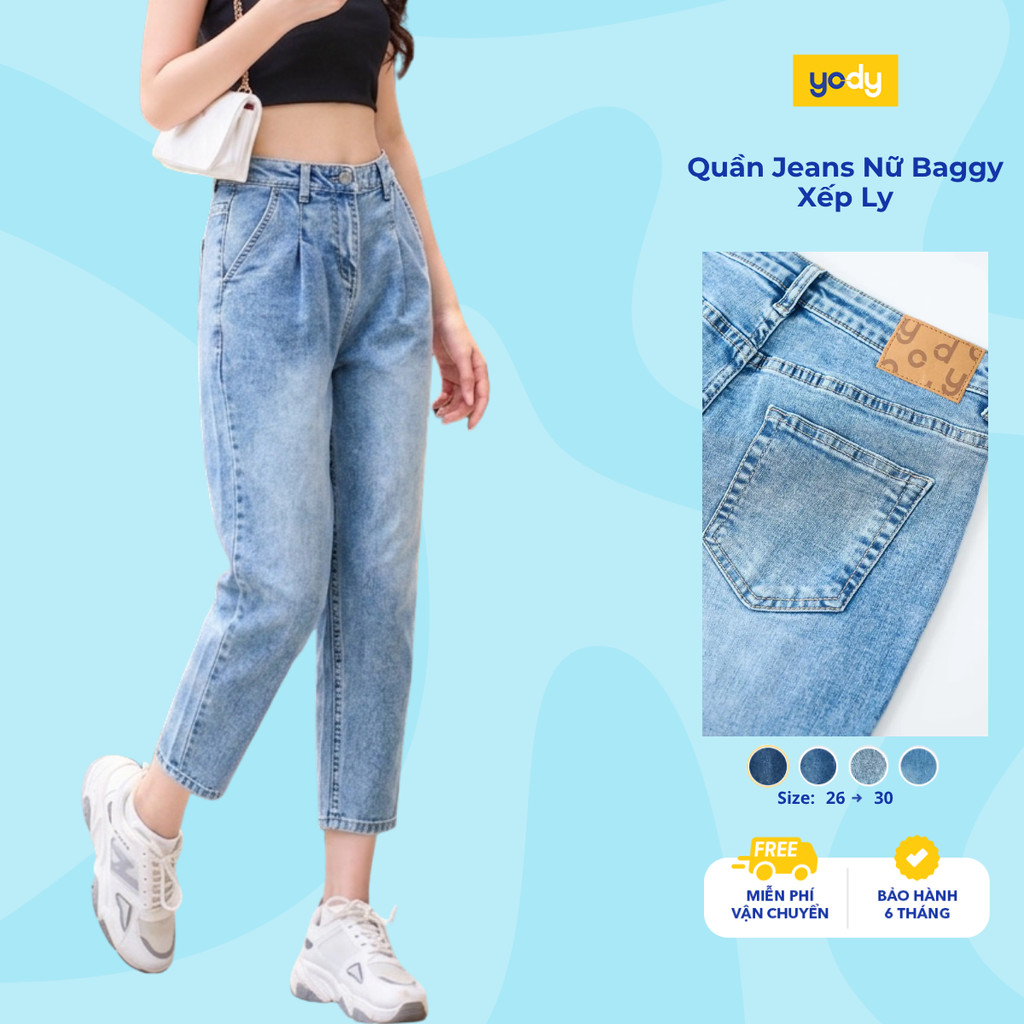[BST Comfort Me-We] Quần jean nữ Yody dáng baggy thoải mái, quần bò co giãn, cạp cao chuẩn trend TRA