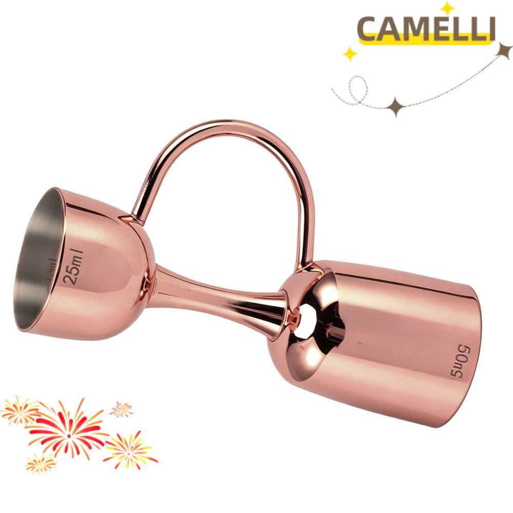 CAMELLIK3 Jigger hai mặt, Cốc đo rượu mạ đồng bằng thép không gỉ, Máy pha chế rượu hai đầu chống mài