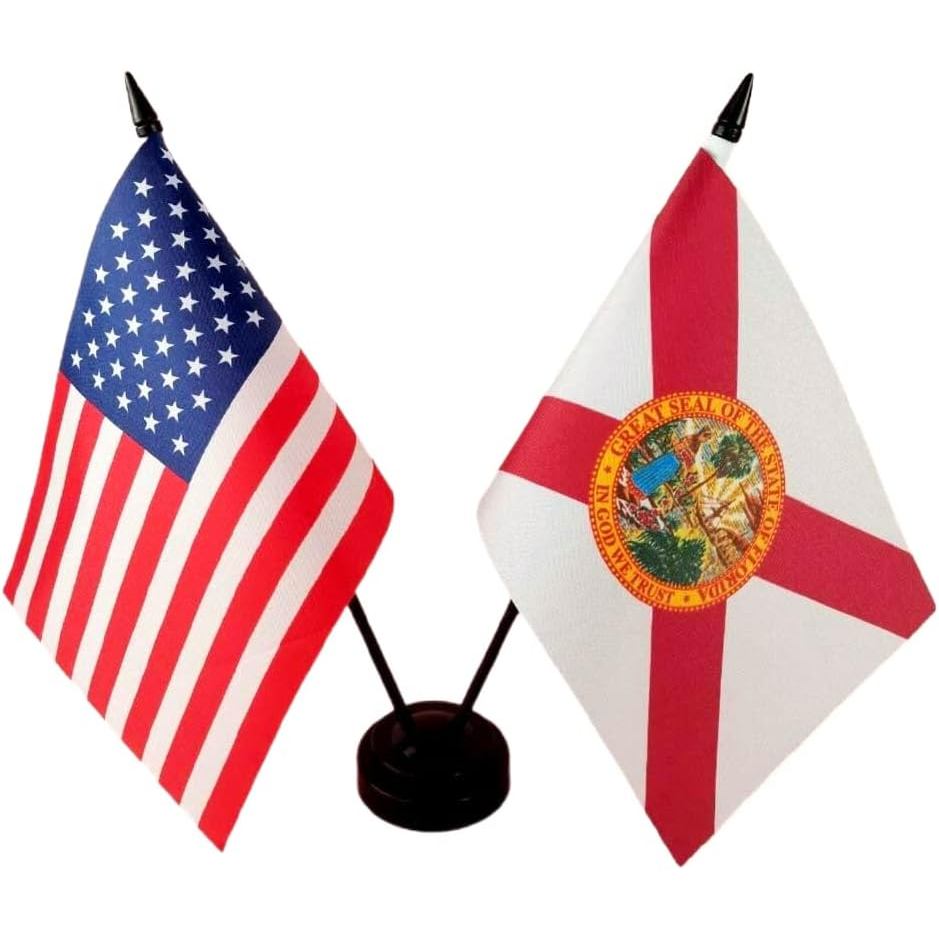 Cờ để bàn đôi Zigvert America & Florida, Cờ bàn Florida của Hoa Kỳ, Bộ cờ để bàn cao cấp 8 x 5 inch 
