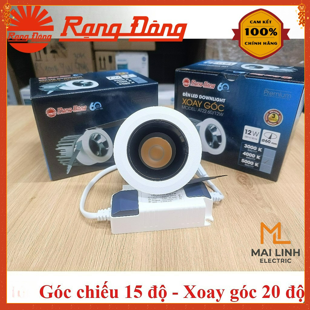 {Rạng Đông} Đèn Led downlight (Spotlight) âm trần chỉnh hướng, góc chiếu 15 độ, xoay góc 20 độ  7W 9