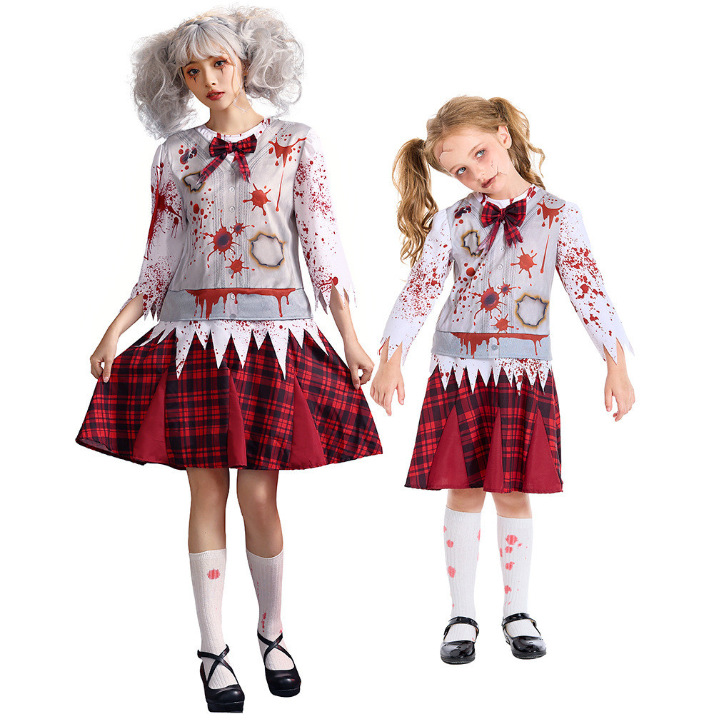 Trang Phục Halloween Sản Phẩm Mới Zombie Máu Dấu Đỏ Kẻ Sọc Sinh Viên Zombie cosplay Trang Phục Hiệu 
