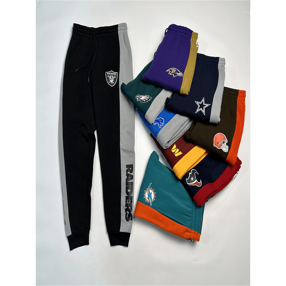Ngoại Thương Đuôi Hàng Hóa NFL Raiders Nam Lông Cừu-Fleece Sweatpants Màu Tương Phản Khâu In Offset 