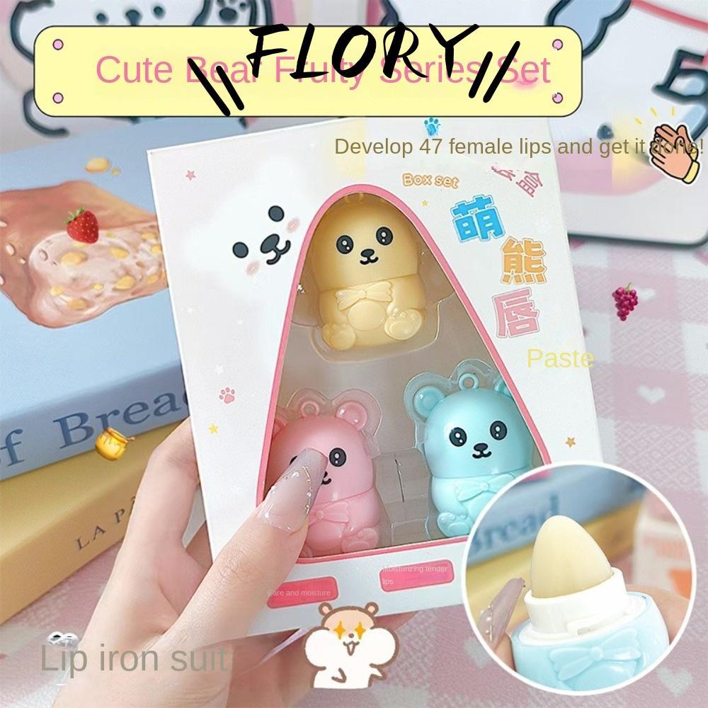FLORY11 Son dưỡng môi hình gấu nhỏ, Son bóng chống nứt, dễ thương với móc khóa Dầu dưỡng ẩm 3,2ml ch