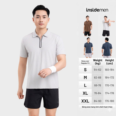 Áo Polo Ngắn Tay Nam Insidemen Thể Thao Bền Bỉ , Thoáng Mát Co Giãn, Dáng Regular Fit Thoải Mái IPS113EDP01