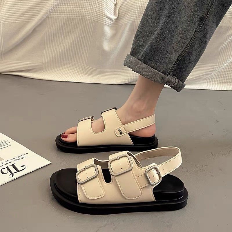 Phiên Bản Hàn Quốc Giày Sandal Nữ Mùa Hè 2024 Phong Cách Mới Đế Phẳng Gót Đế Bằng Phù Hợp Với Học Si
