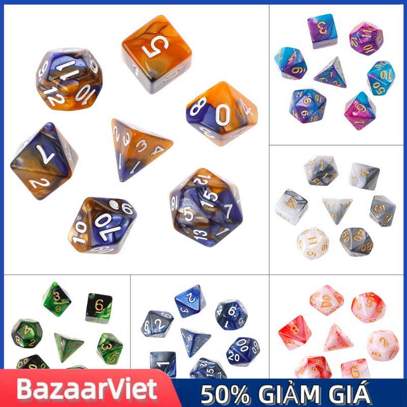 Xúc xắc 7 viên đa diện chất lượng cao dùng cho game DND giảm giá