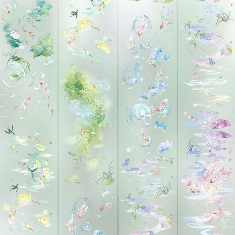 Cloud Water Room Scenery Notebook Tape Sub-Packing Goldfish Wave Ink Pattern PET Chất liệu cổ lưu lư