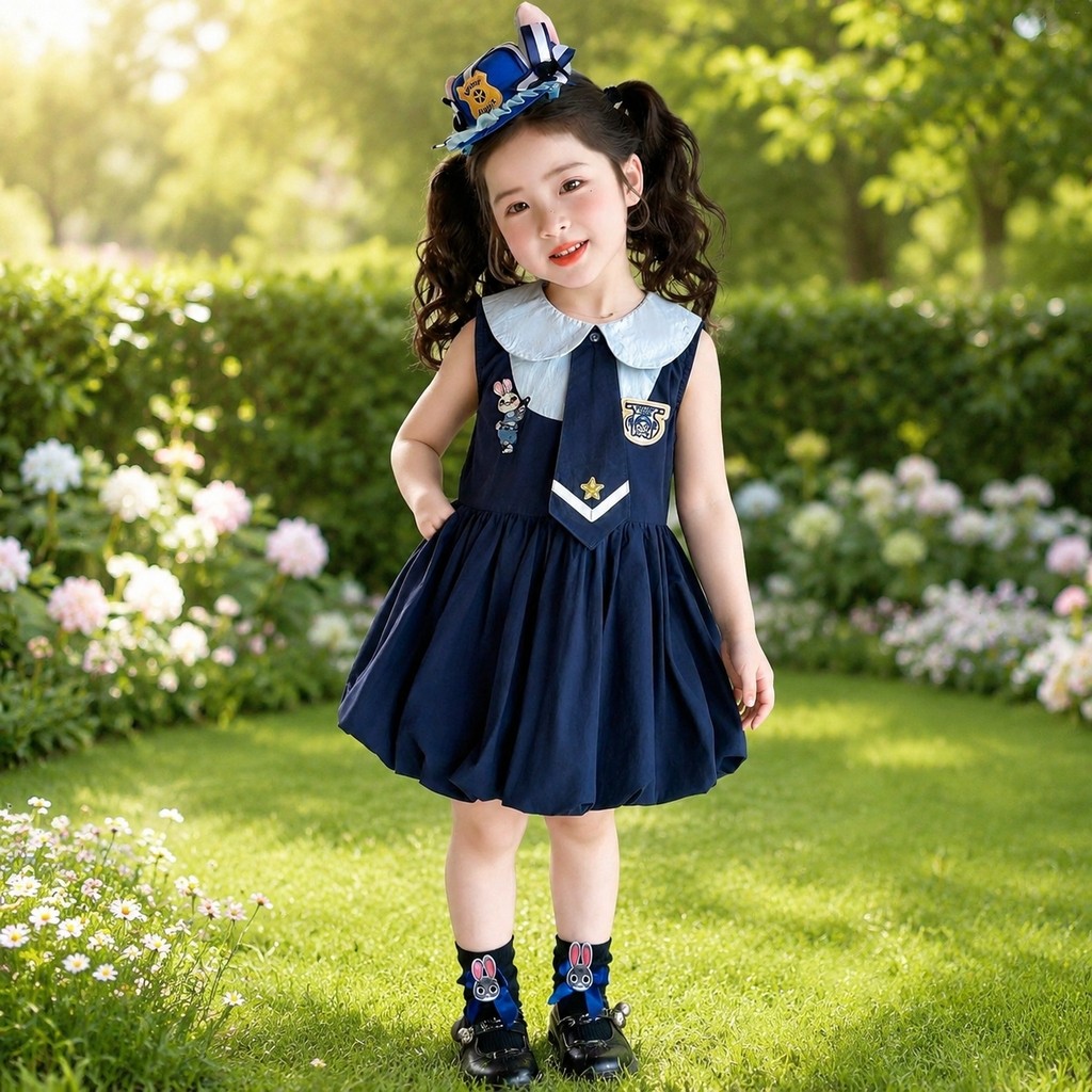 Bé Gái Mùa Hè Đầm Cảnh Sát Thỏ Cosplay Peter Pan Cổ Không Tay Tập Đi Trẻ Em Mặc