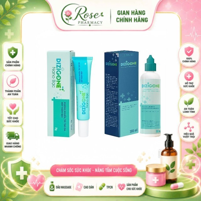Combo DIZIGONE Kháng Khuẩn & Chăm Sóc Da Toàn Diện - Kem Nano Bạc Dizigone 25g + Dung Dịch Kháng Khu