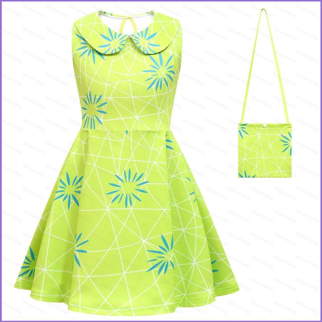 DC2 2 Cái / bộ Inside Out 2 Joy Cosplay Vải 3D Váy Mùa Hè Cho Trẻ Em Bé Gái Túi Trang Phục Tiệc Hall