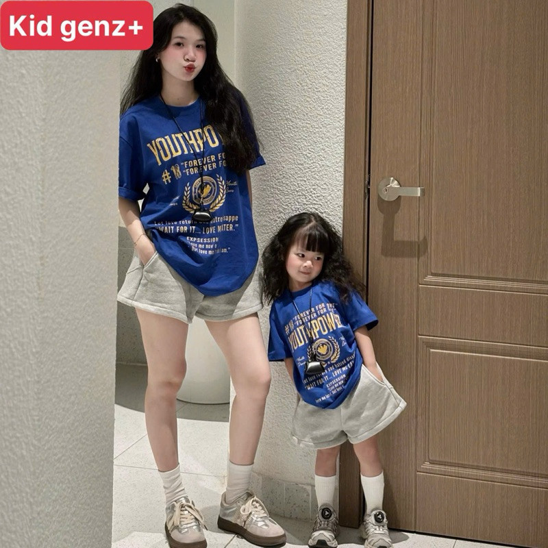 Áo thun gia đình young power cho bé , áo phông trẻ em unisex ,form xuông , kid genz