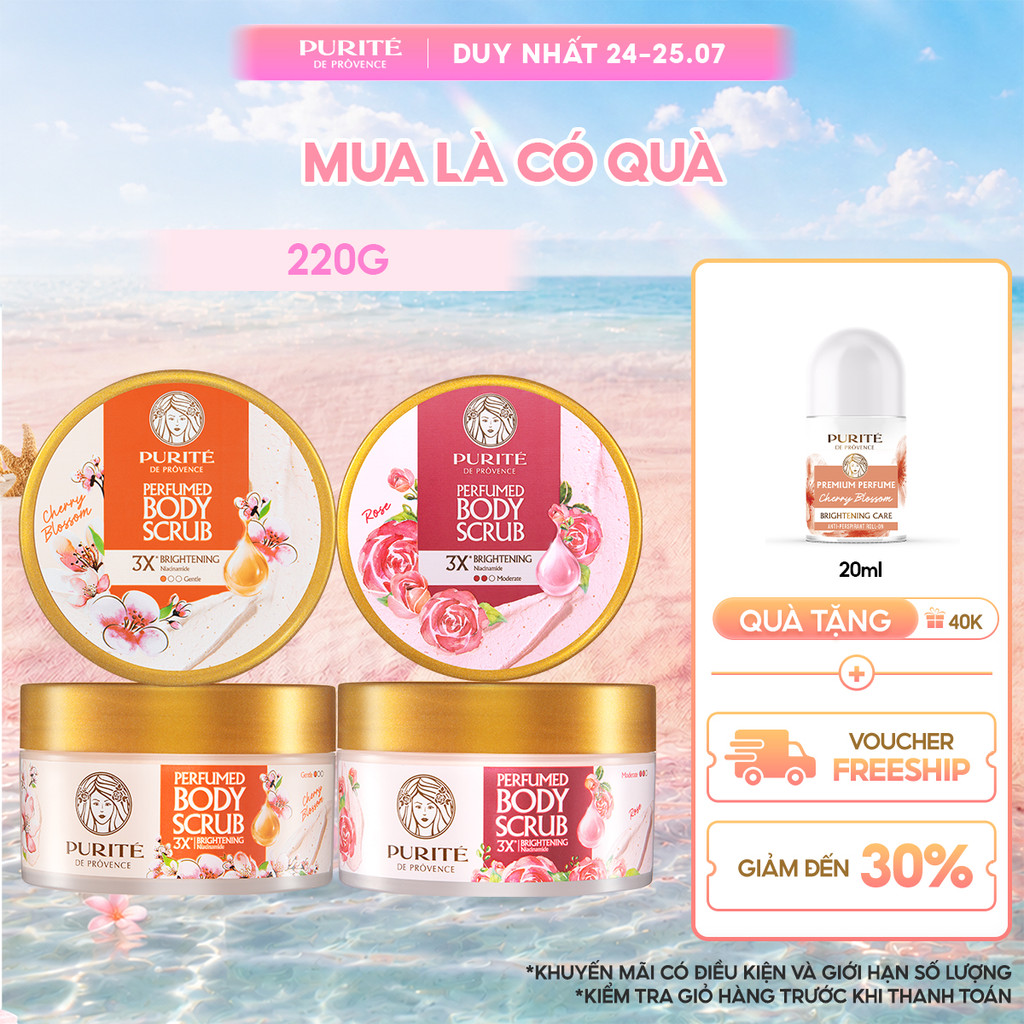 Tẩy Tế Bào Da Chết Dưỡng Sáng PURITÉ Hương Nước Hoa Hoa Anh Đào/ Hoa Hồng 220G