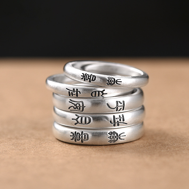 Cửa hàng được đề xuất ~ Luotai Old Silversmith 999 Nhẫn trơn bạc Cặp đôi Một cặp nam nữ Mở đầu có th