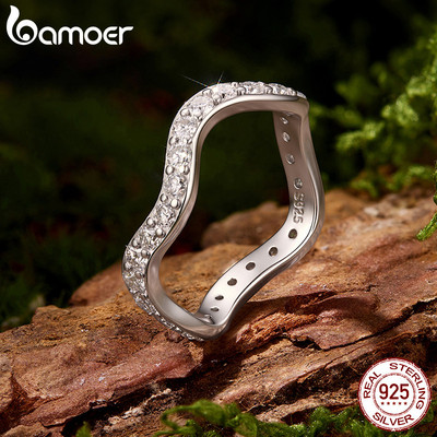 Bamoer Bạc 925 Moissanite Nhẫn Sóng Món Quà Trang Sức Cho Nữ Có Giấy Chứng Nhận