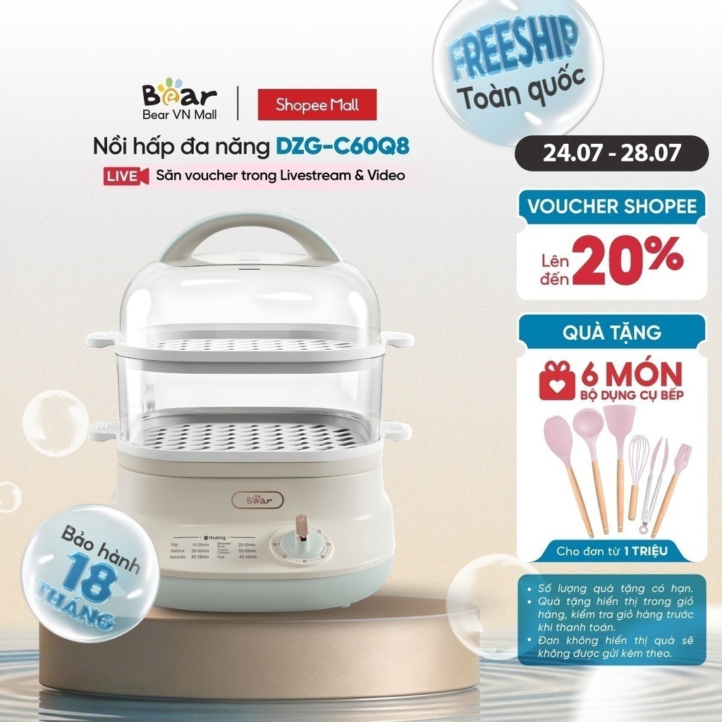 Nồi hấp thức ăn đa năng Bear DZG-C60Q8 - Hàng Chính Hãng BH 18 tháng