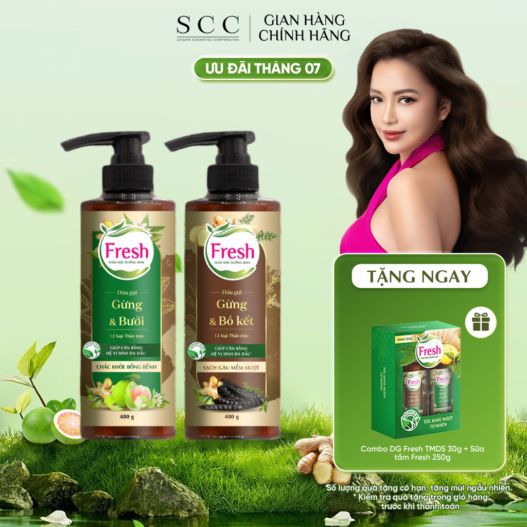Dầu Gội FRESH Thảo Mộc Dưỡng Sinh 480g (Sạch Gàu Mềm Mượt / Chắc Khỏe Bồng Bềnh)