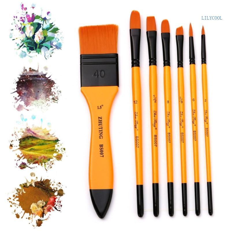 [CH] Bàn chải đầu nhọn tròn Bộ cọ sơn Acrylic nghệ sĩ tóc Nylon 7 miếng Bộ cọ sơn đầu mịn cho Waterc