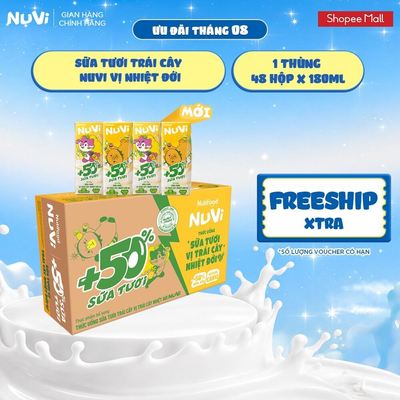 Thùng 48 Hộp Thức Uống Sữa Tươi Trái Cây NuVi Vị Trái Cây Nhiệt Đới 180ml