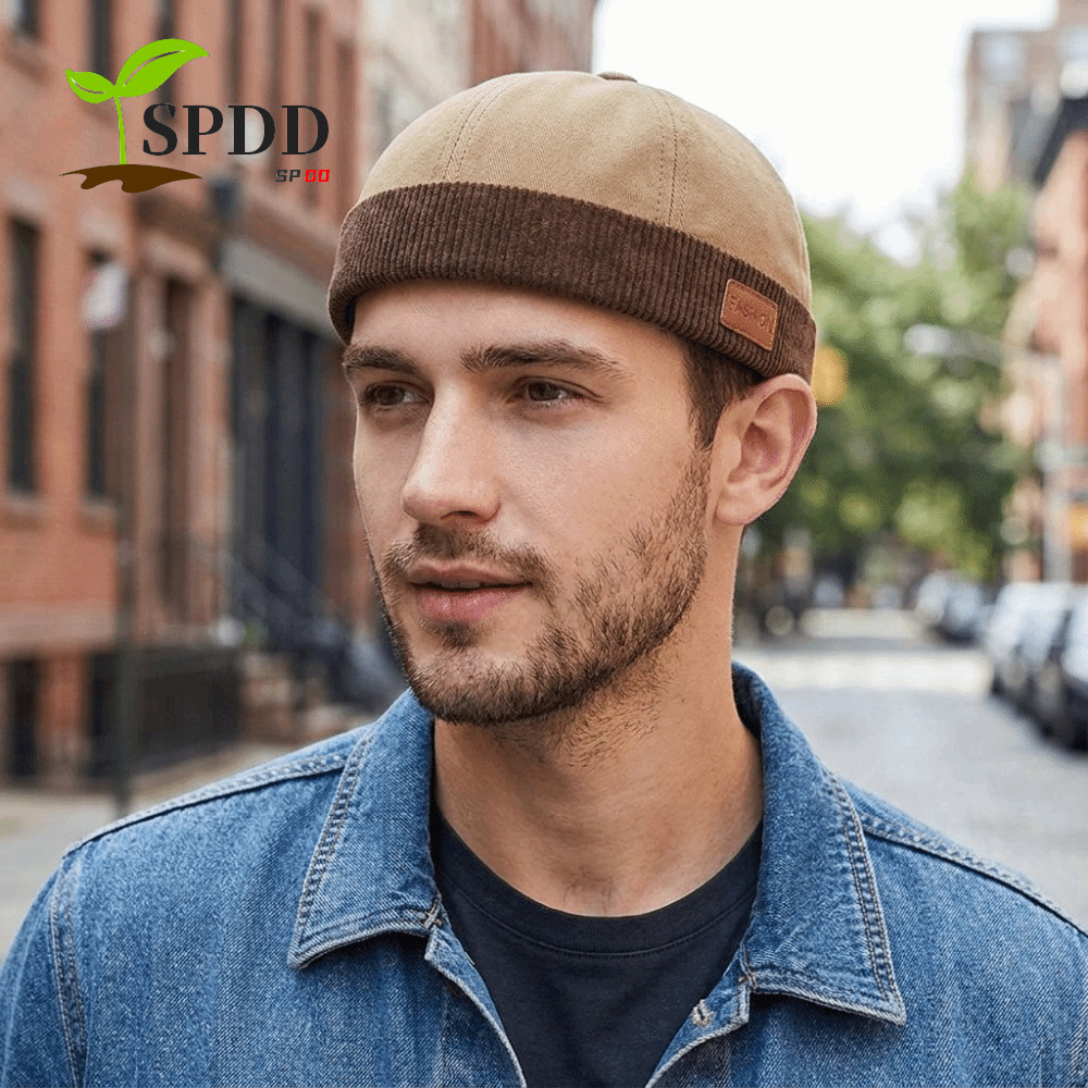 SPDD Dome Melon Cap, Corduroy Nối Màu Trơn Landlord Hat, Beanies Đơn Giản Hip Hop Có Thể Điều Chỉnh 