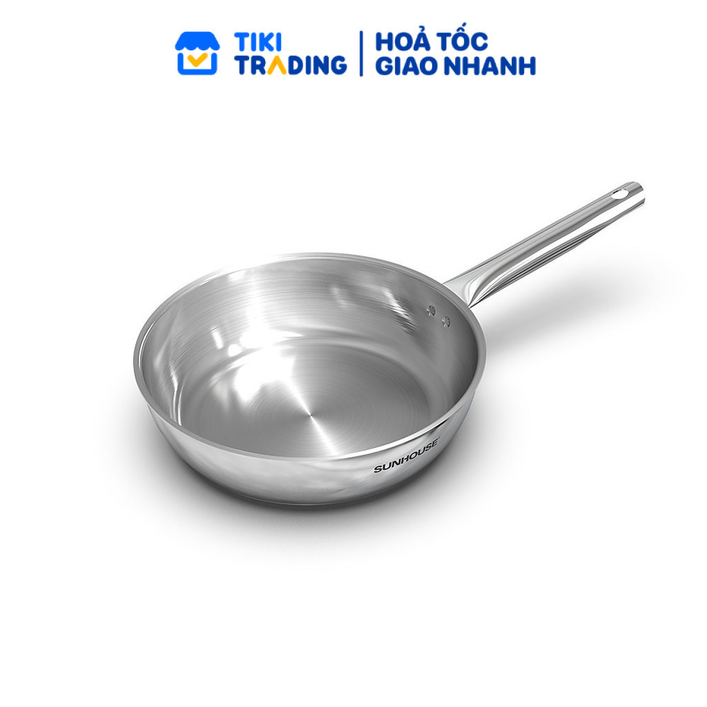 Chảo inox 304 đa lớp cao cấp SUNHOUSE IN20-24-26M6E - 3 lớp nguyên khối - Cán rỗng hạn chế bỏng
