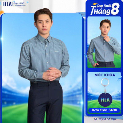 [HỎA TỐC 4H] Áo Sơ Mi Nam HLA Dài Tay Công Sở Màu Xanh Sọc Trắng, Vải Jacquard, Đứng Form, Giảm Nhăn