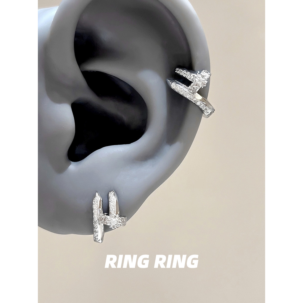 Elite Hình Ảnh RING Store Thẳng Kim Bông Tai Bông Tai Cạnh Bông Độc Đáo Tai