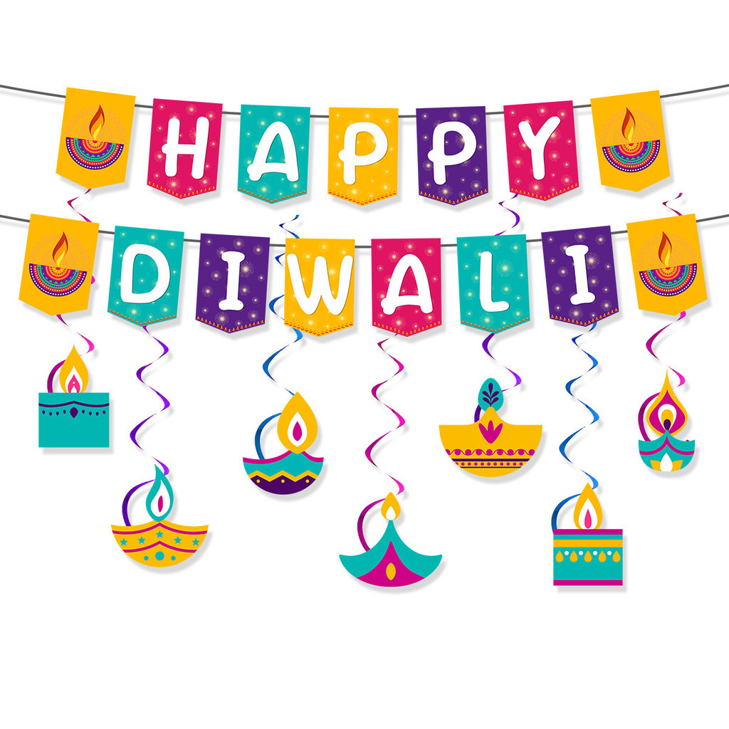 Hàng Ấn Độ Lễ Hội Ánh Sáng Trang Trí Tiệc Mười Ngàn Đèn Lồng Lễ Hội HAPPY DIWALI Thư Kéo Cờ Xoắn Ốc 