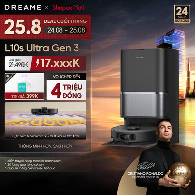 Dreame L10s Ultra Gen 3 Robot hút bụi thông minh | Lực hút 25.000Pa | tùy chỉnh với 5 cấp độ hút | BH 24 tháng