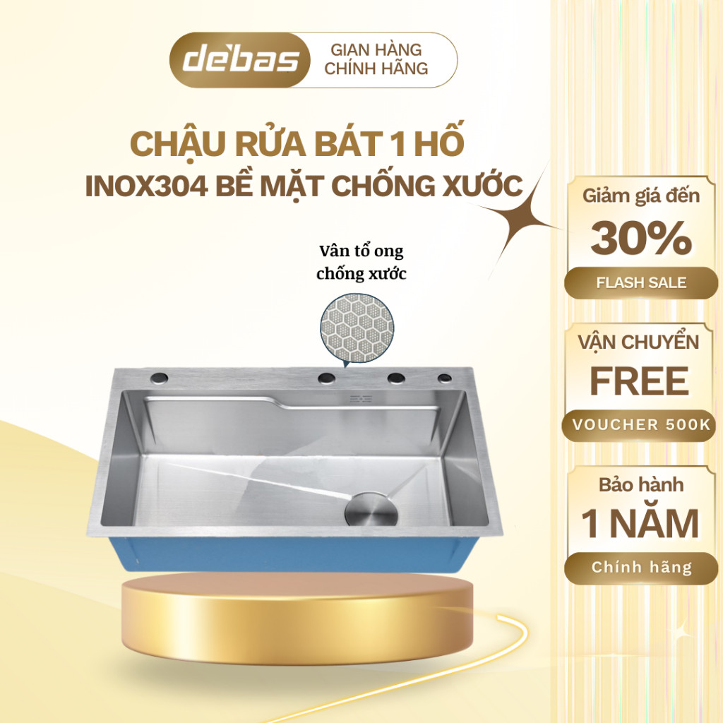 ✨ Chậu rửa bát 1 hố to bồn rửa chén inox rửa kèm khay gác bồn inox Debas 7545 7846