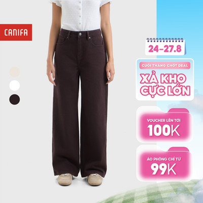 Quần jean nữ ống rộng cạp cao tôn dáng chất liệu denim đứng phom mặc đi học, đi làm CANIFA 6BJ26S005