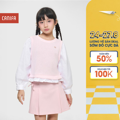 Áo kiểu bé gái CANIFA dài tay cổ tròn họa tiết 1TO25C008