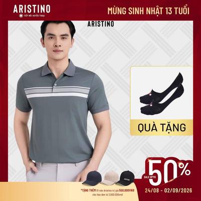 Polo nam tay ngắn Aristino Slim Fit họa tiết kẻ dọc pinstripe trên nền màu rêu tinh tế APS601EDP01