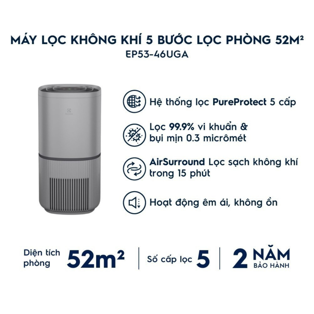 [Hỏa Tốc 2h] Máy Lọc Không Khí Electrolux EP53-46UGA 5 Bước Lọc UltimateHome 500 Cho Phòng 52m²