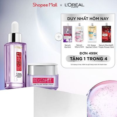 Combo chăm sóc da Serum và Kem dưỡng siêu cấp ẩm, hỗ trợ giảm nếp nhăn L'Oreal Paris Revitalift 1.5% (30ml & 50ml)