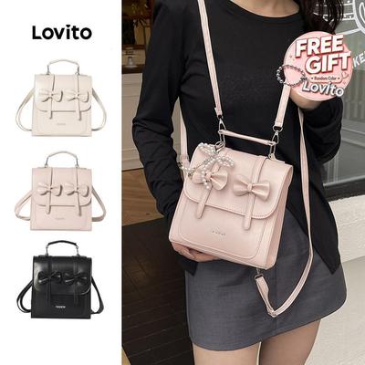 Lovito Ba Lô Kiểu Dáng Hàn Quốc Thắt Nơ Màu Đen Dành Cho Nữ LFA113067