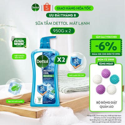 Combo 2 sữa tắm Dettol Cool kháng khuẩn, mát lạnh tức thì - Chai 950g