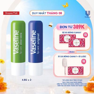 Bộ 2 son dưỡng môi Vaseline Lip Care Lô Hội và Mềm Mịn dạng thỏi (4.8g x2)