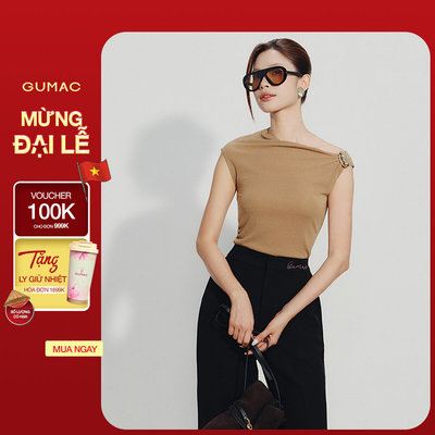 Áo Thun Nữ GUMAC Form Slim Cổ Lệch Phối Khoen Kim Loại Tay Ngắn Nhún Eo Tôn Dáng Nữ Tính ATG08066