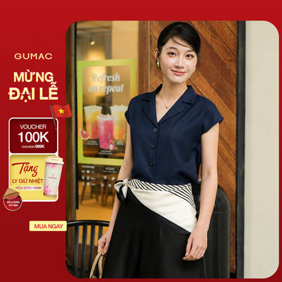 Áo Sơ Mi Nữ Cổ Danton GUMAC Tay Liền Phom Suông Chất Xô Len Mềm Mát Thời Trang Công Sở AF08003