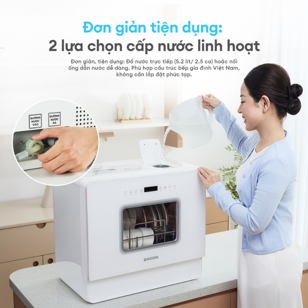 ✨ [Bán chạy nhất] Máy rửa chén bát để bàn KOCHI C500 - Sức chứa 6 bộ - Không cần lắp đặt - 5 chương 
