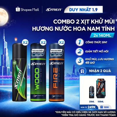 Combo 2 Xịt Khử Mùi Xmen 140ml/chai Amazon/Wood/Fire - Hương Thơm Nam Tính