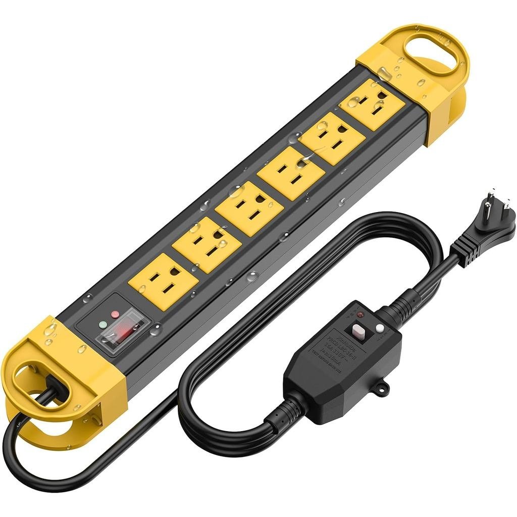 HHSOET GFCI Outdoor Power Strip Weatherproof, Waterproof Surge Protector 2700J with 6 Plug Extender 